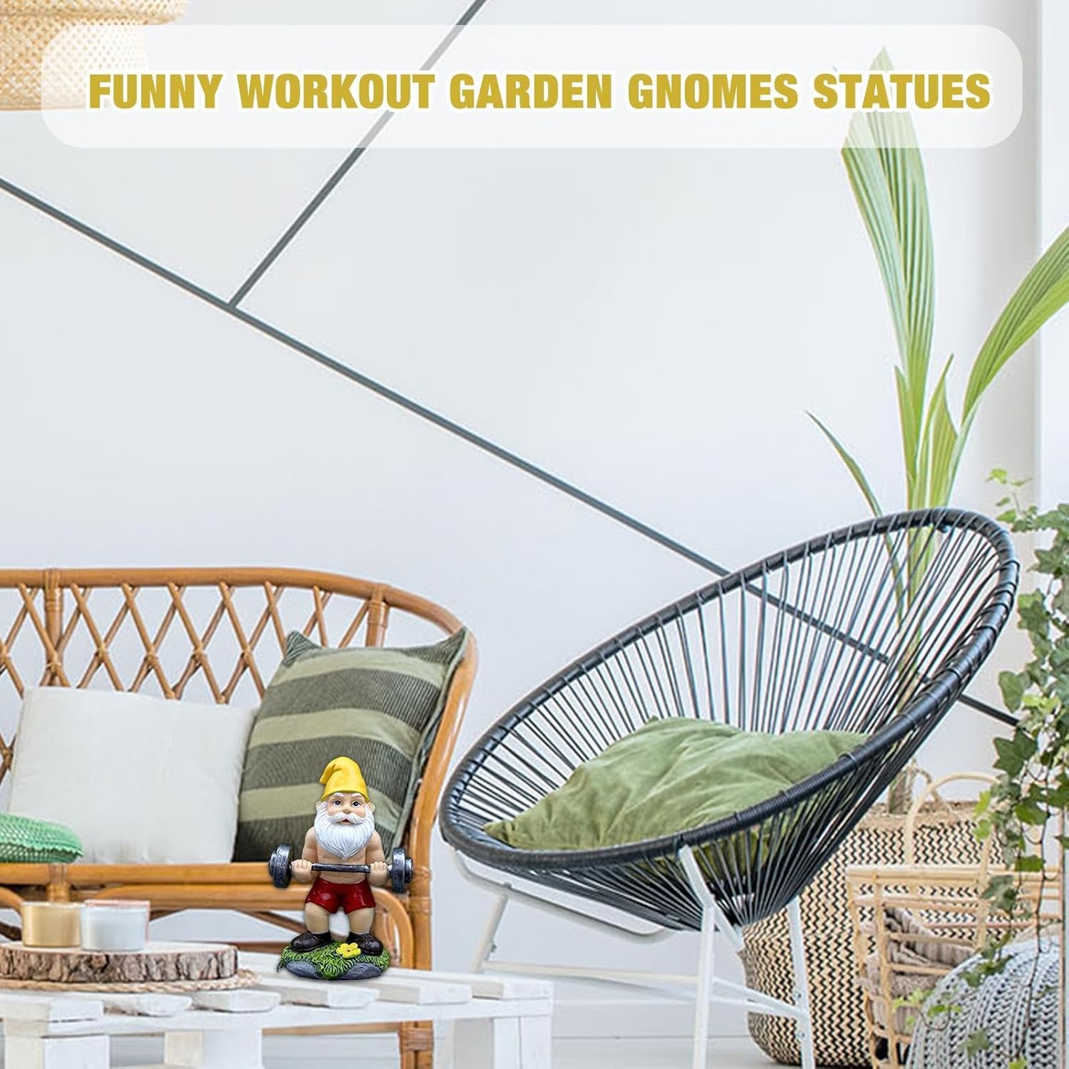 Funny Workout Garden Gnome Statues Resin Gym Decor Barbell Set