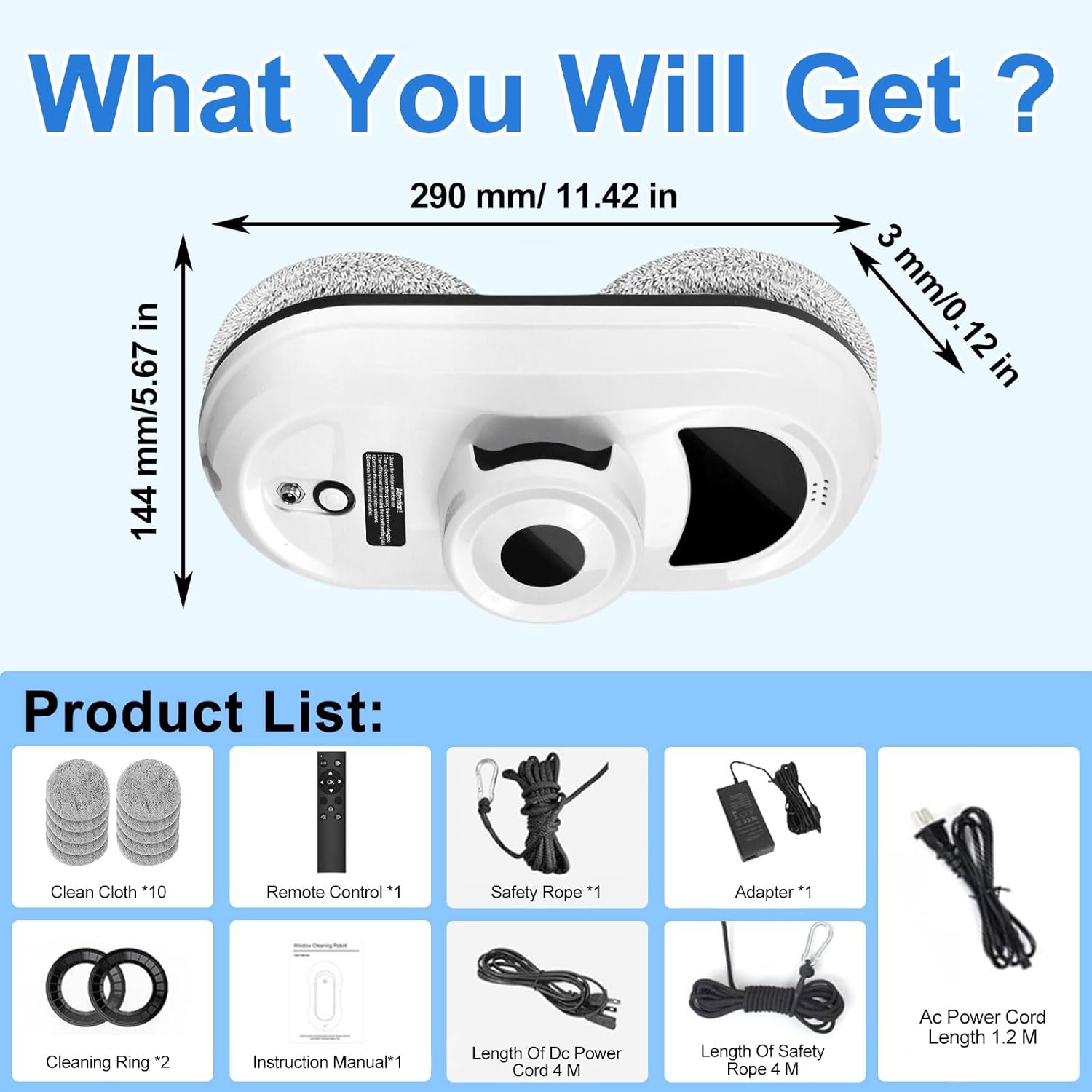 Window Cleaning Robot 5600Pa Smart Auto Cleaner AI Navigation 3 Modes