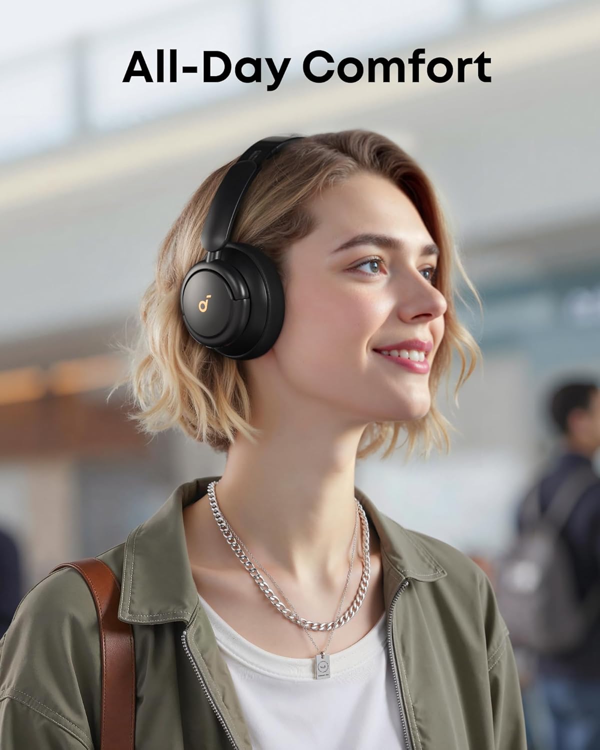Wireless Hybrid Noise Cancelling Over Ear Headphones 50Hr Battery Black