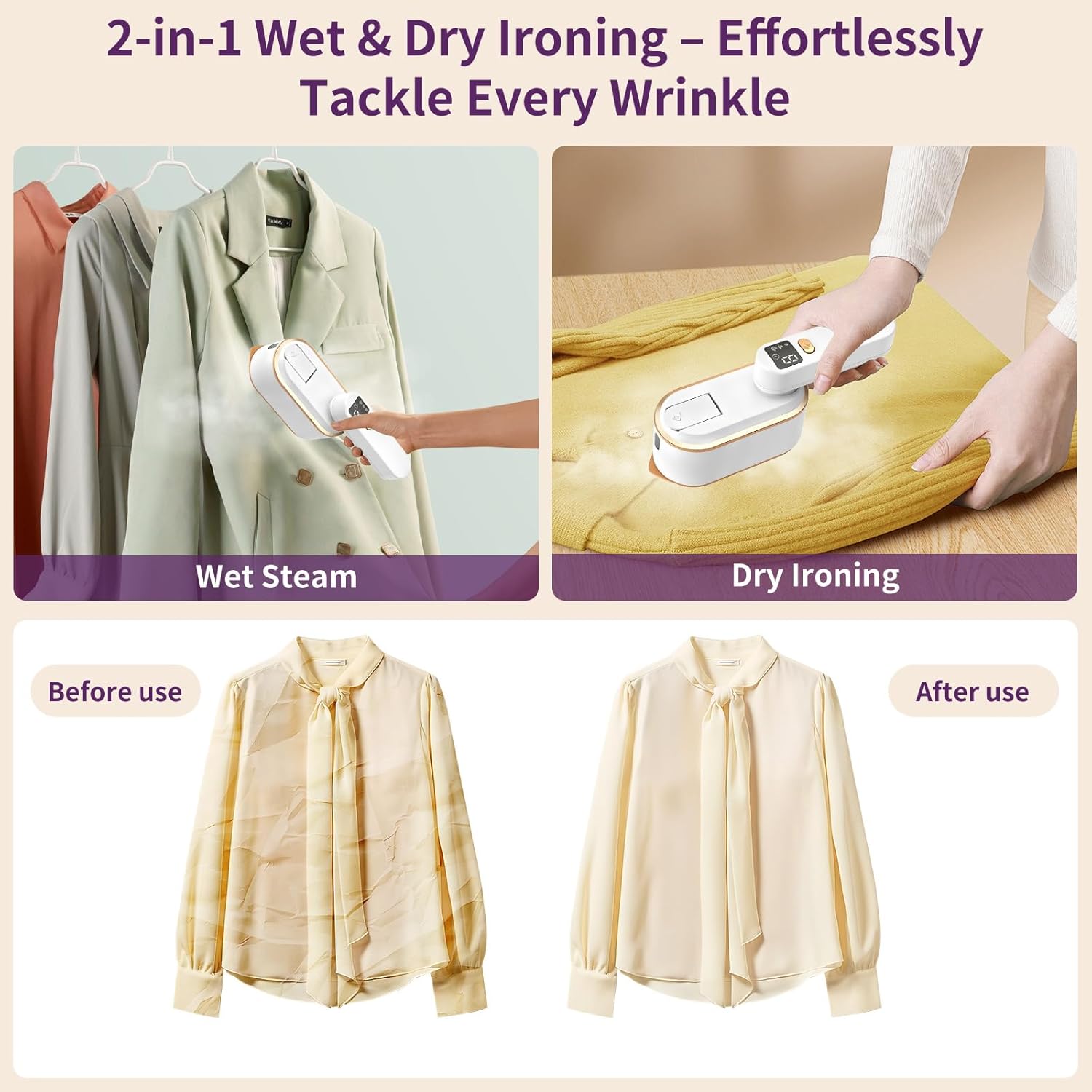 2in1 Travel Garment Steamer Iron 1200W 10s Heat LED Foldable