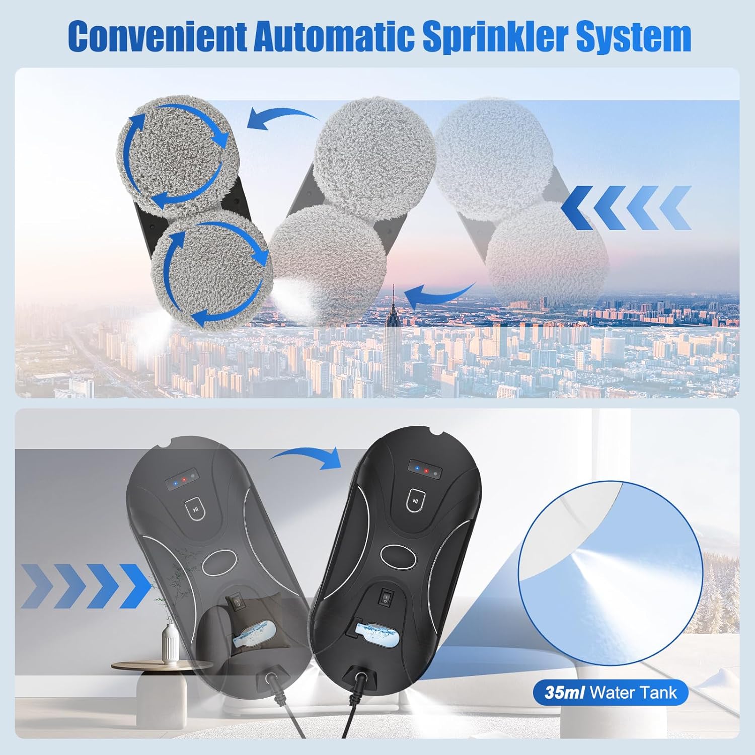 Automatic Window Cleaner Robot 5600Pa AI Spray Remote Edge Detect