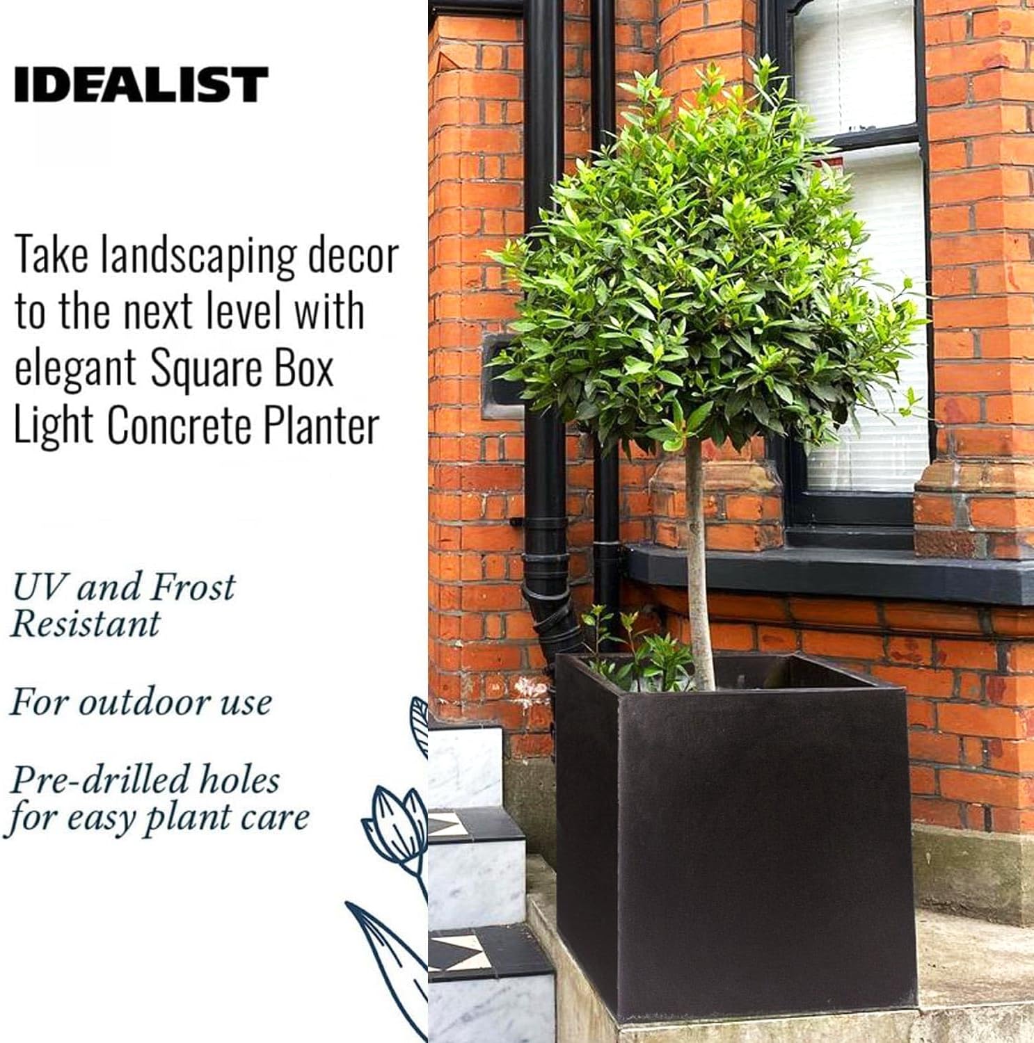 Set of 2 Large Square Planters 50cm Black Stone Effect Pots