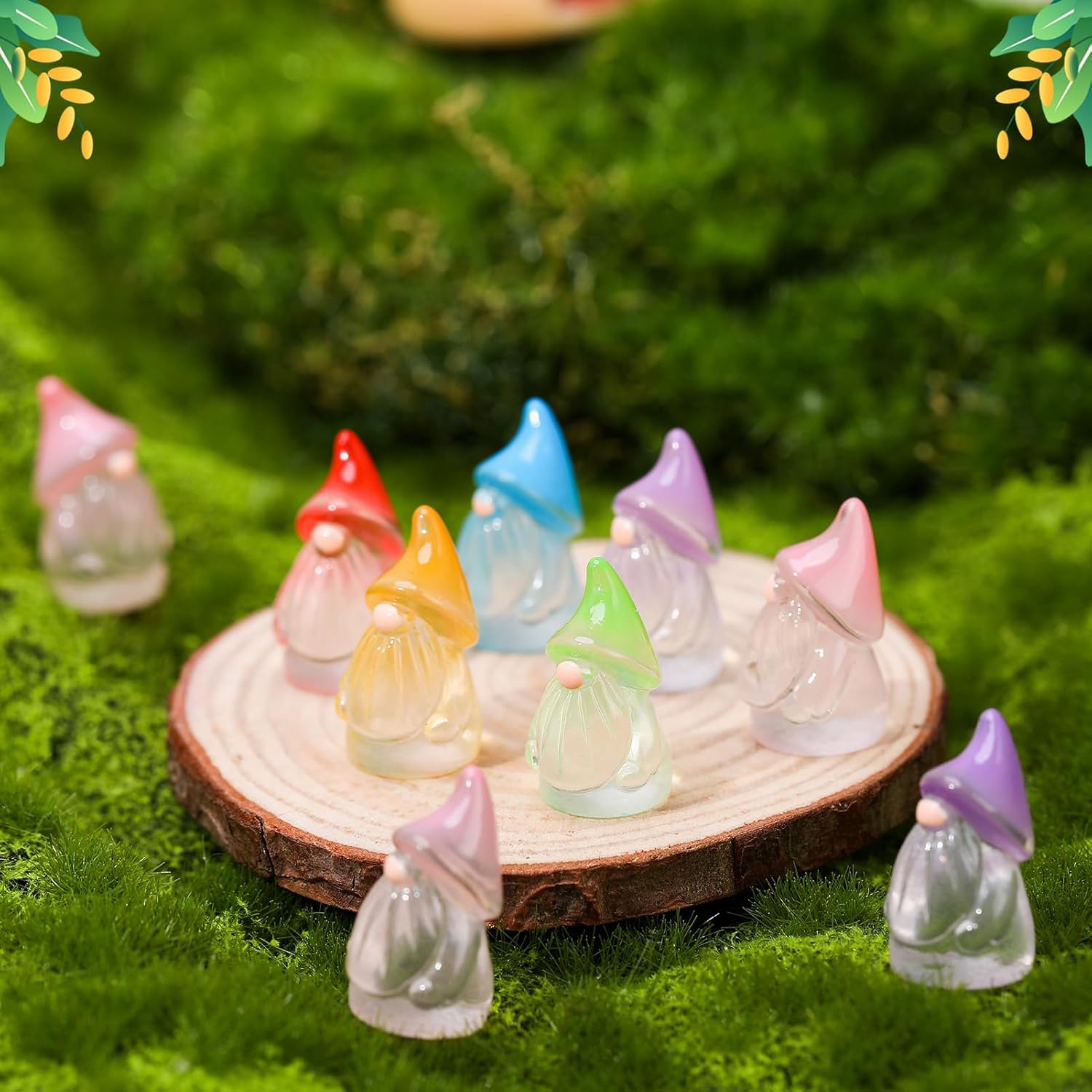 30pcs Mini Gnome Figurines Glow Resin Fairy Garden Decor Set