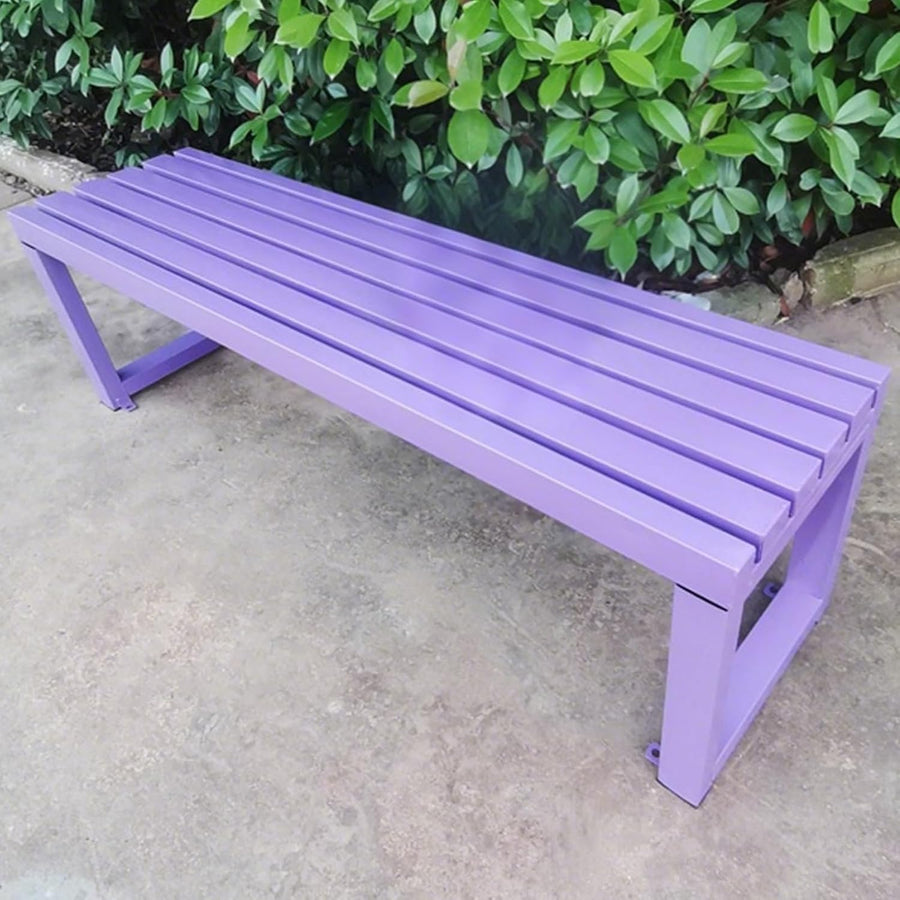 Metal Garden Bench 100cm Backless Outdoor Patio Seat Slatted