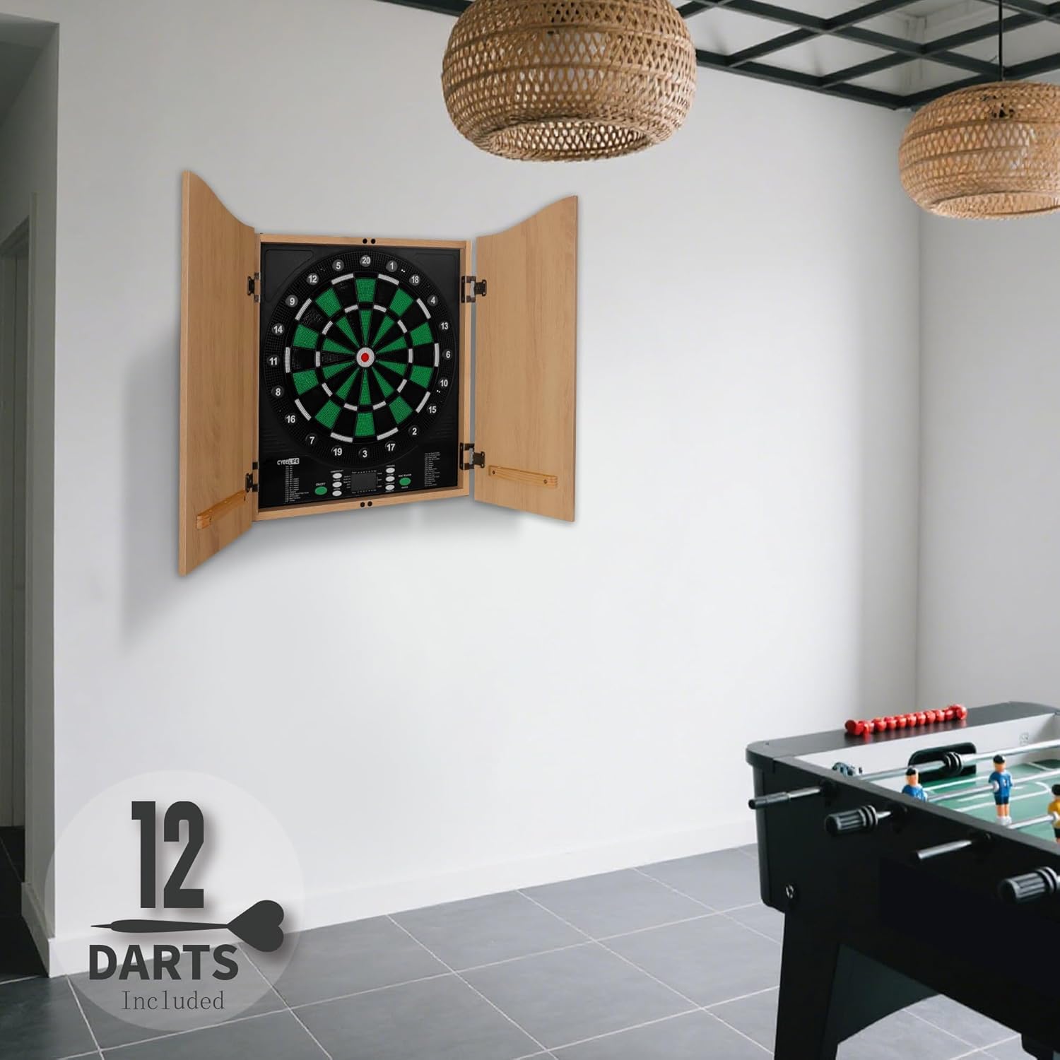 Electronic Dartboard Cabinet 8 Player LED 34 Games 12 Darts Set