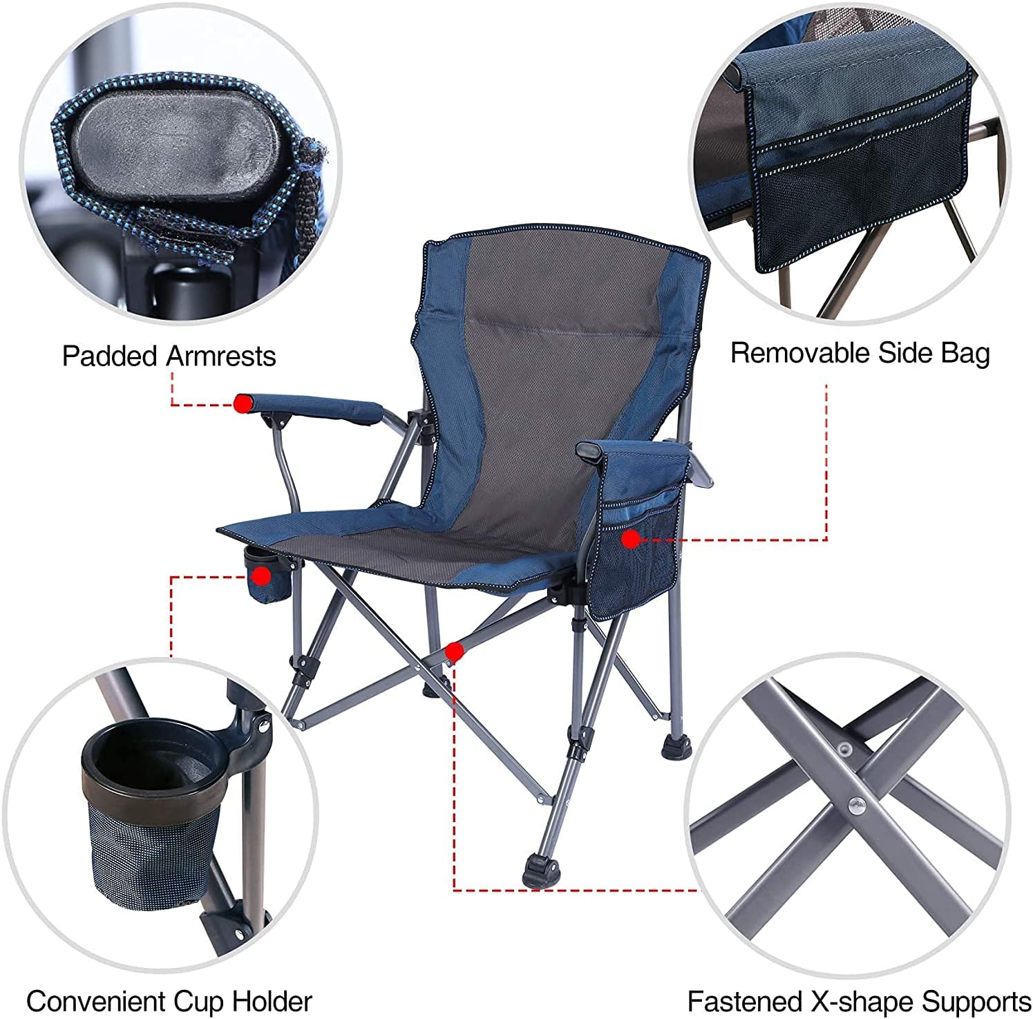Set of 2 Oversized Folding Camping Chairs 200kg Navy