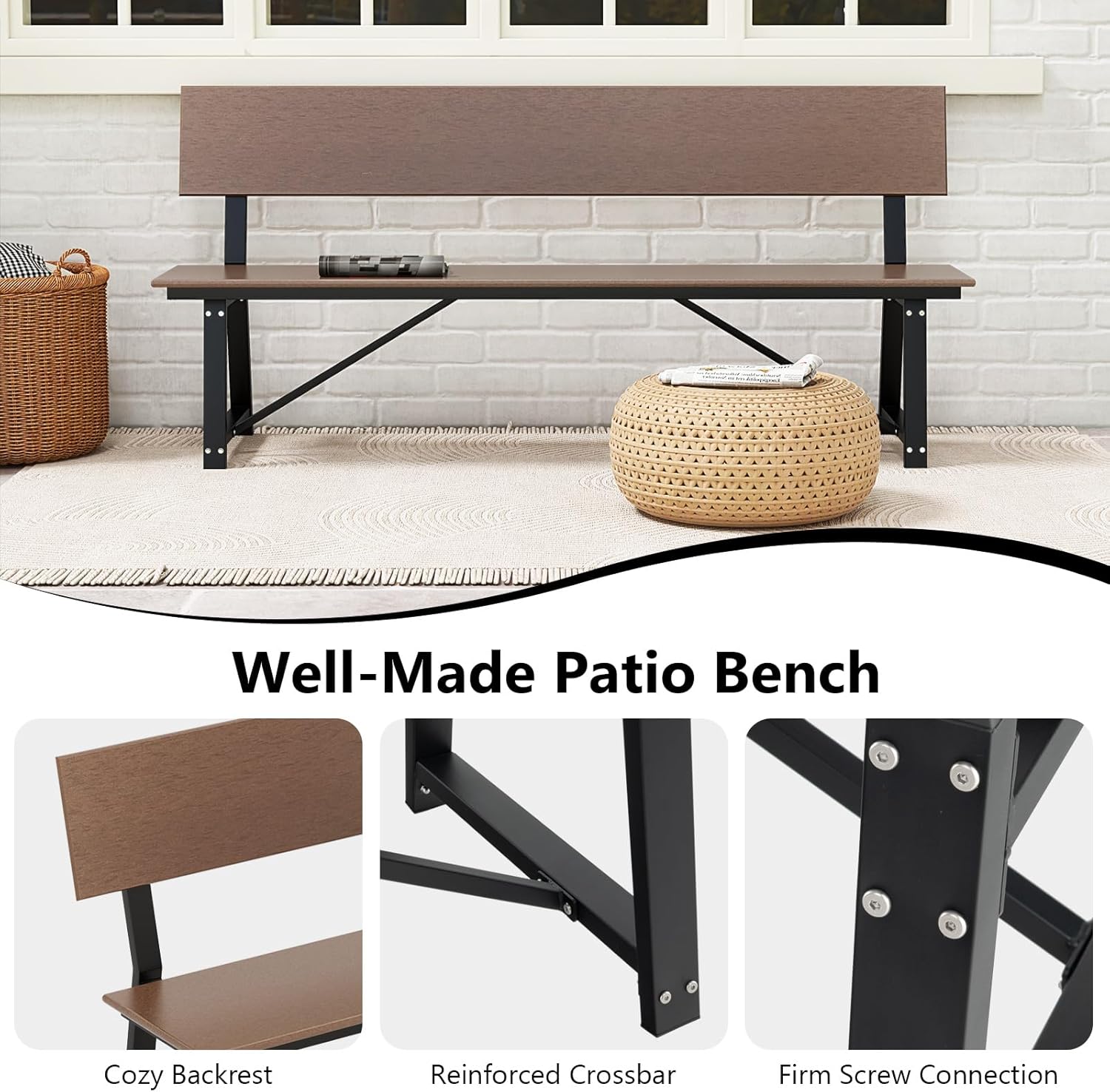 Extra Long 4 Seater Garden Bench HDPE Outdoor Patio Seat
