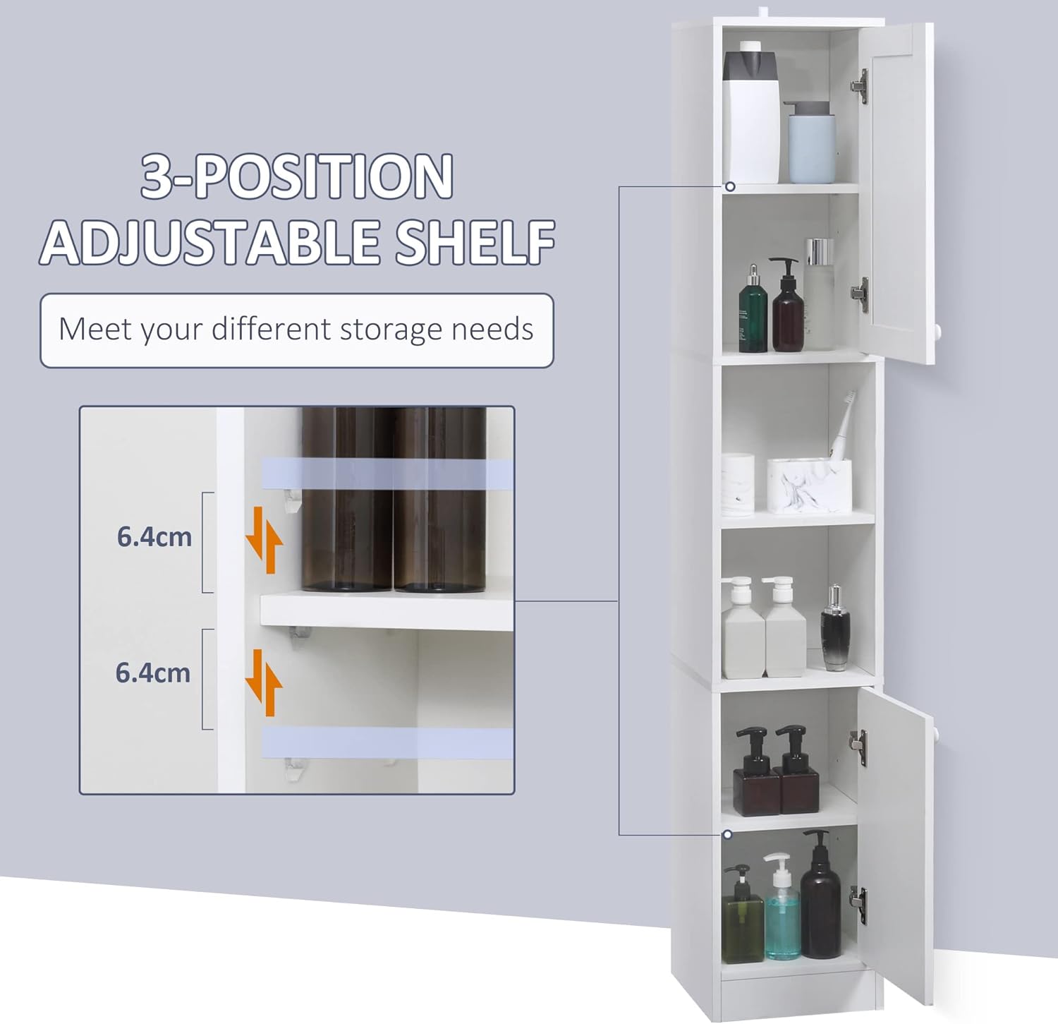 Tall Bathroom Storage Cabinet with Mirror Slim Freestanding White
