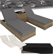 3 Piece Rattan Sun Lounger Set Recliners Table Nature