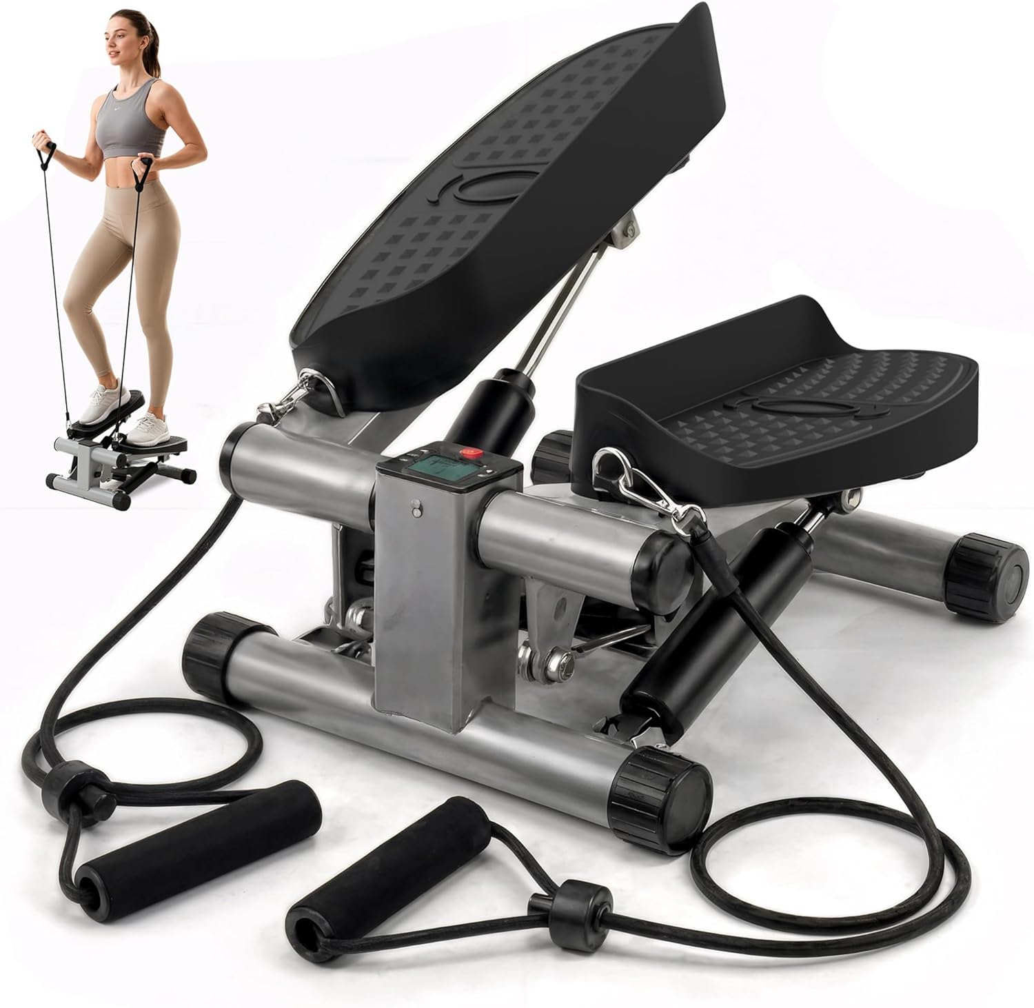 Mini Stepper Exercise Machine with Resistance Bands LCD Monitor