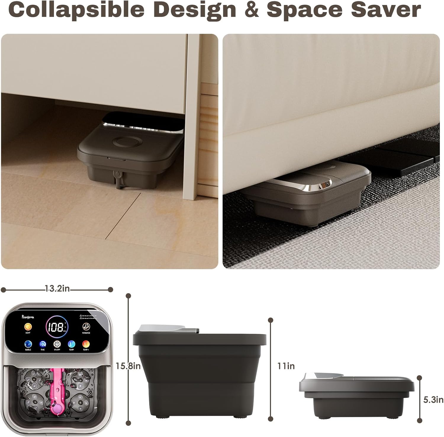 Collapsible Foot Spa Massager Heat Remote 24 Shiatsu Balls