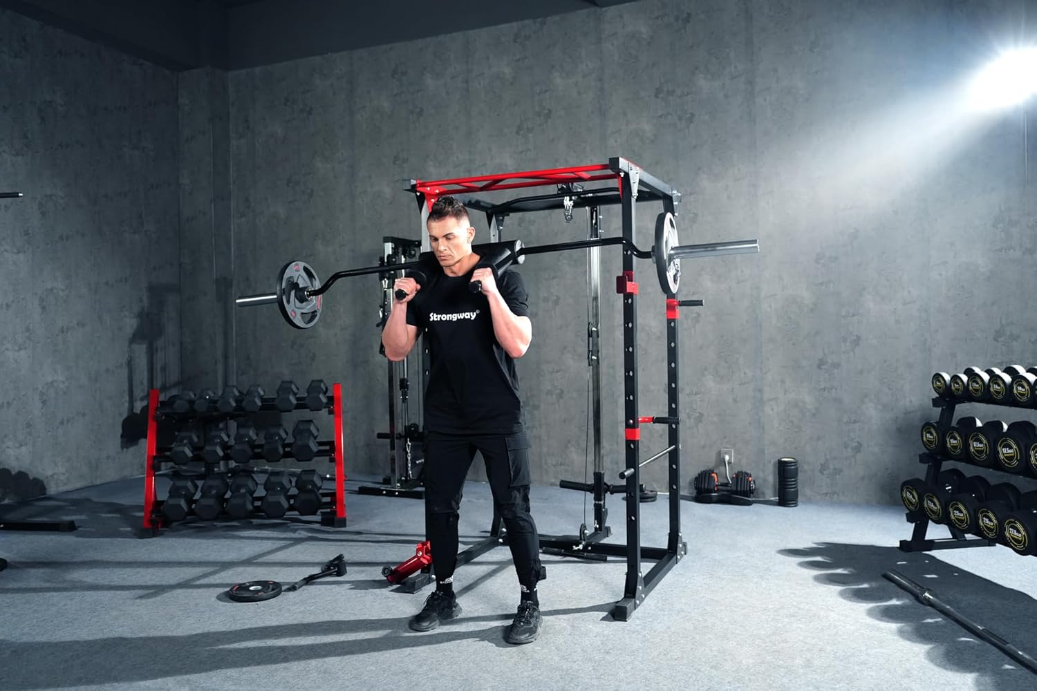 Power Cage Squat Rack Dual Pulley Home Gym Pull Up Station