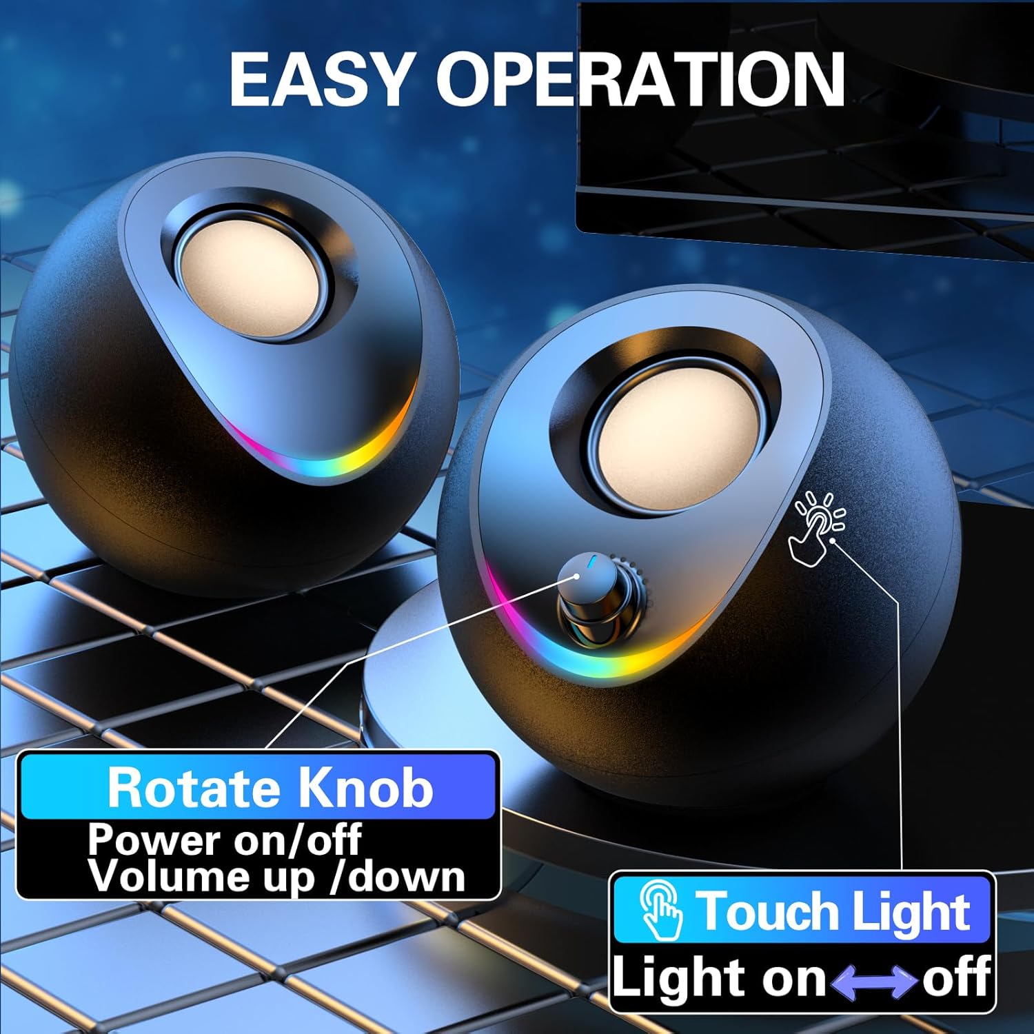 USB Powered PC Speakers Stereo Desktop AUX RGB Touch Lights