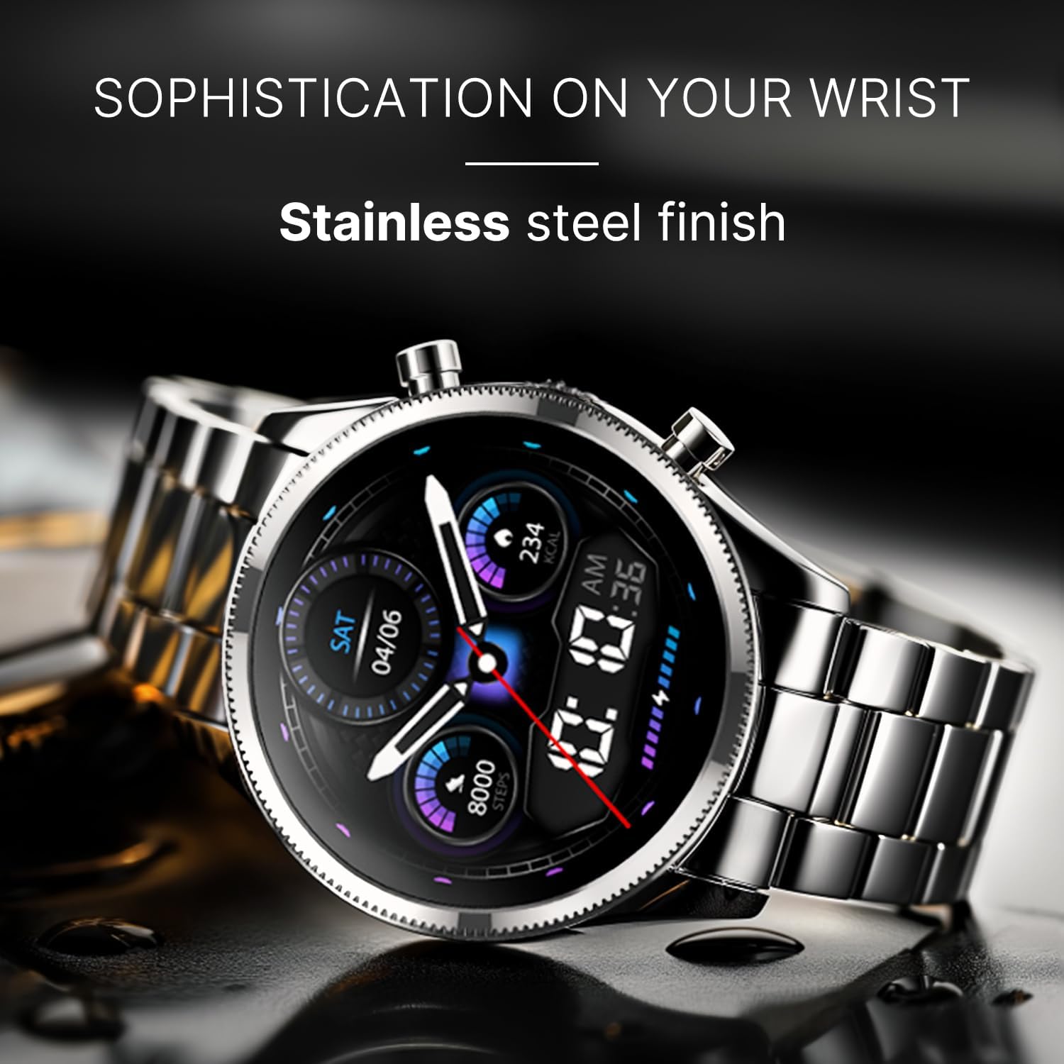 Premium Metallic Smart Watch Silver BT Calling