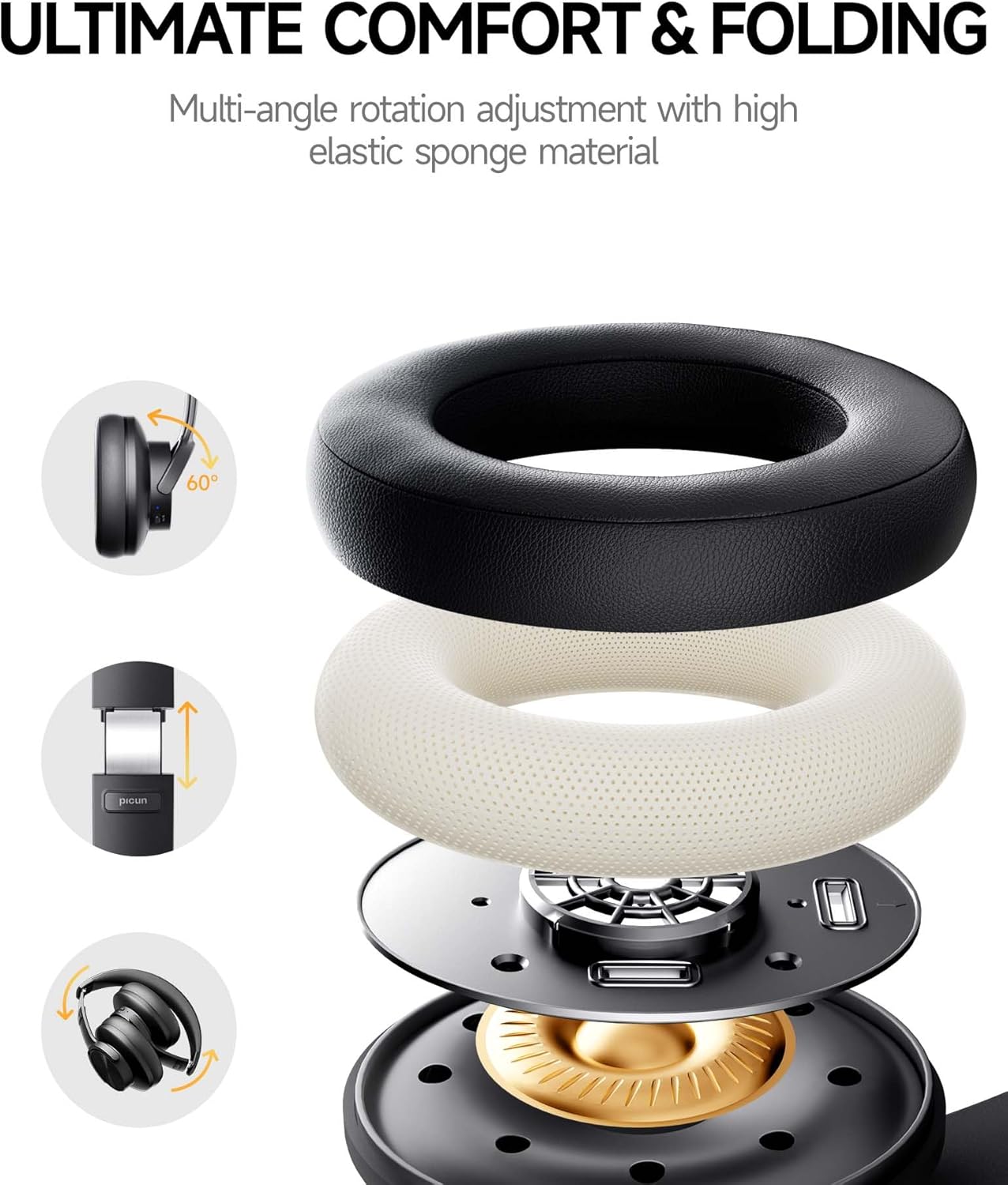 Bluetooth Over Ear Headphones 120H Playtime Deep Bass Foldable