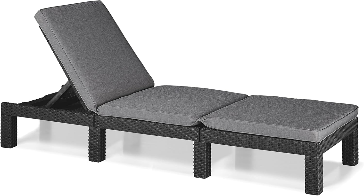 Outdoor Rattan Sun Lounger Recliner Chair with Cushion Graphite