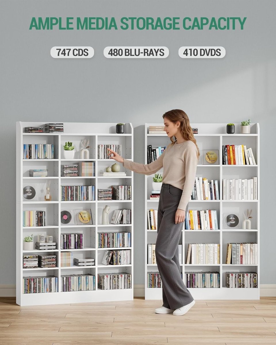 747 CD Storage Tower Adjustable Media Shelf Rack Bookcase White 154cm - Kwikley