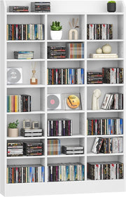 747 CD Storage Tower Adjustable Media Shelf Rack Bookcase White 154cm - Kwikley