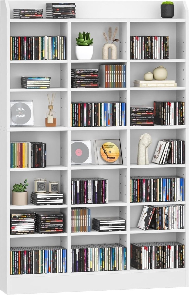 747 CD Storage Tower Adjustable Media Shelf Rack Bookcase White 154cm - Kwikley