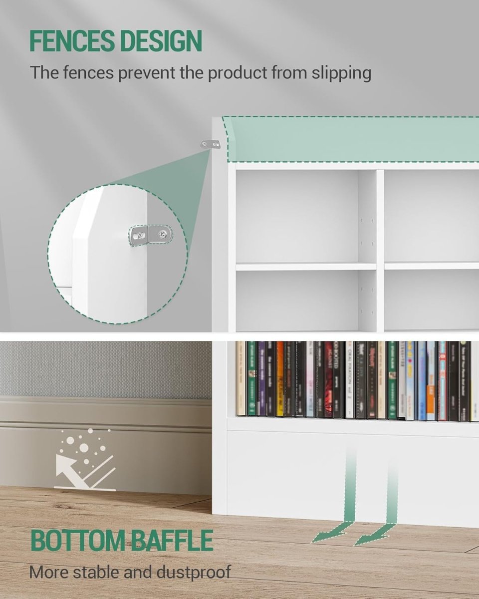 747 CD Storage Tower Adjustable Media Shelf Rack Bookcase White 154cm - Kwikley