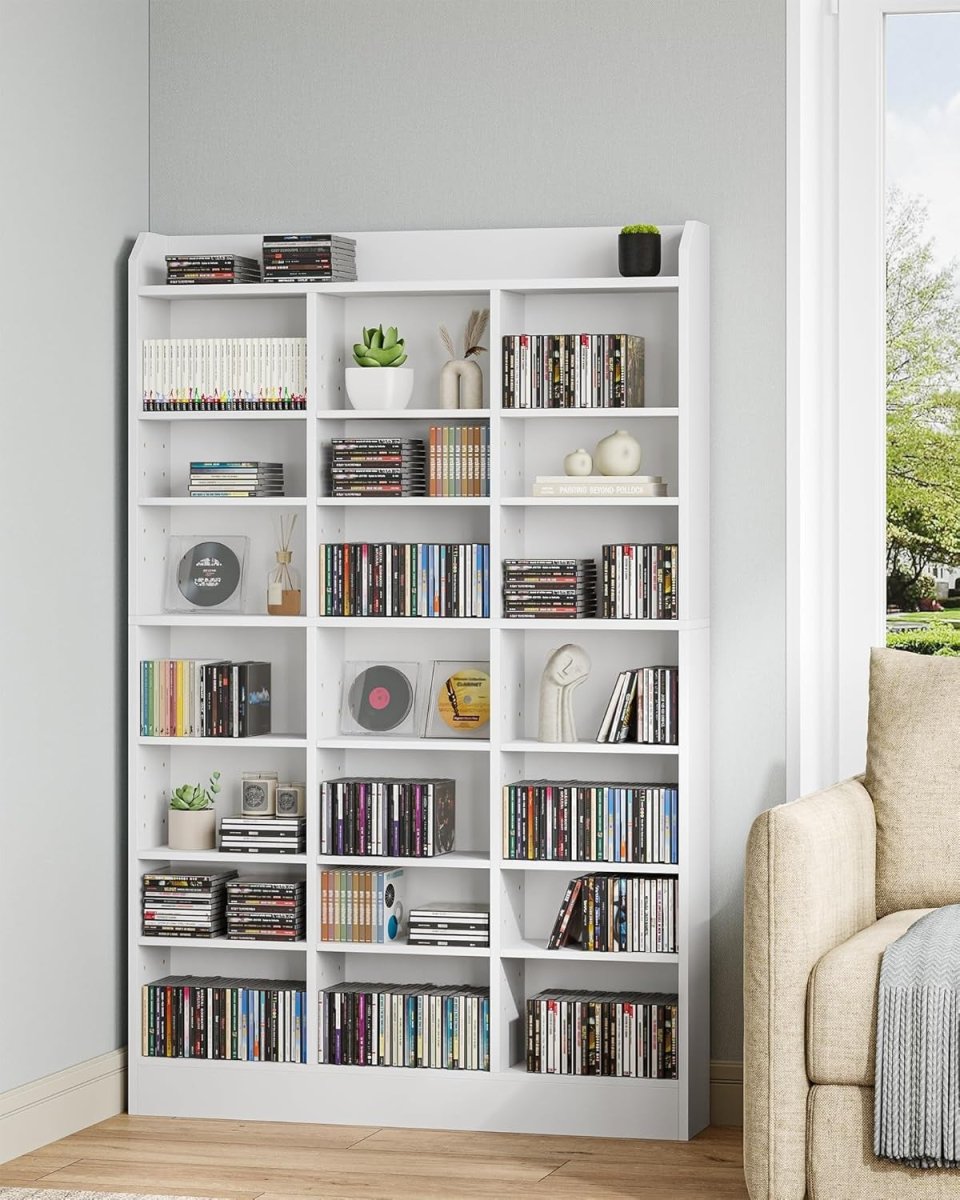 747 CD Storage Tower Adjustable Media Shelf Rack Bookcase White 154cm - Kwikley