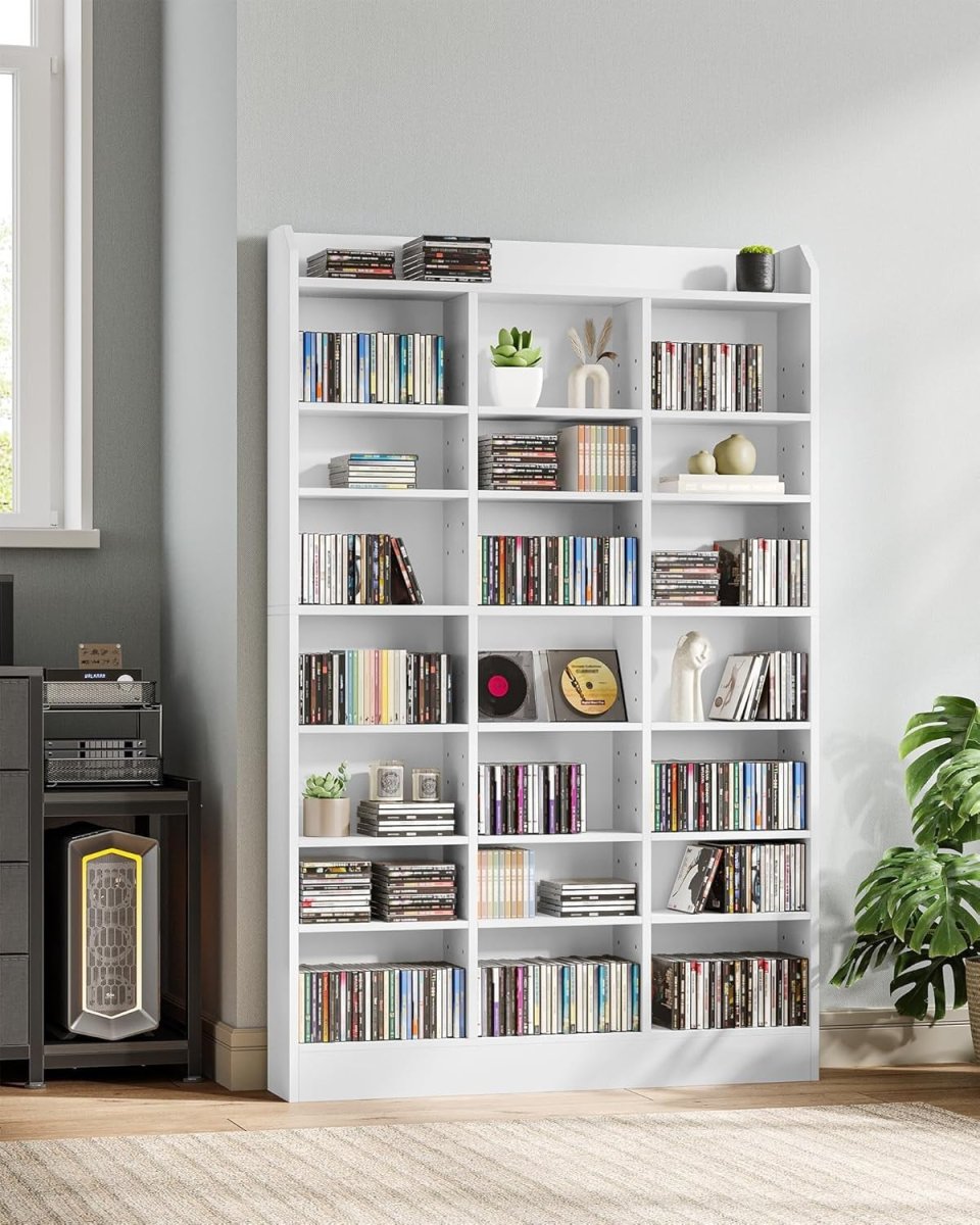 747 CD Storage Tower Adjustable Media Shelf Rack Bookcase White 154cm - Kwikley