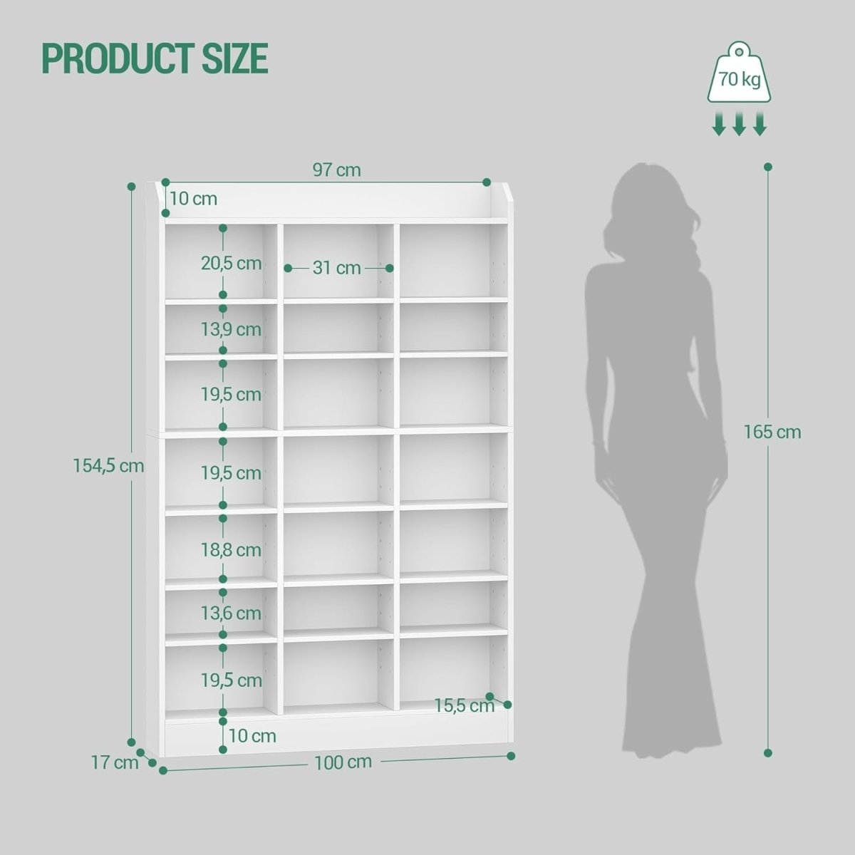 747 CD Storage Tower Adjustable Media Shelf Rack Bookcase White 154cm - Kwikley
