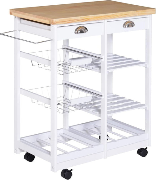 74x37x76cm Rolling Kitchen Island Cart 6 Wine Rack - Kwikley