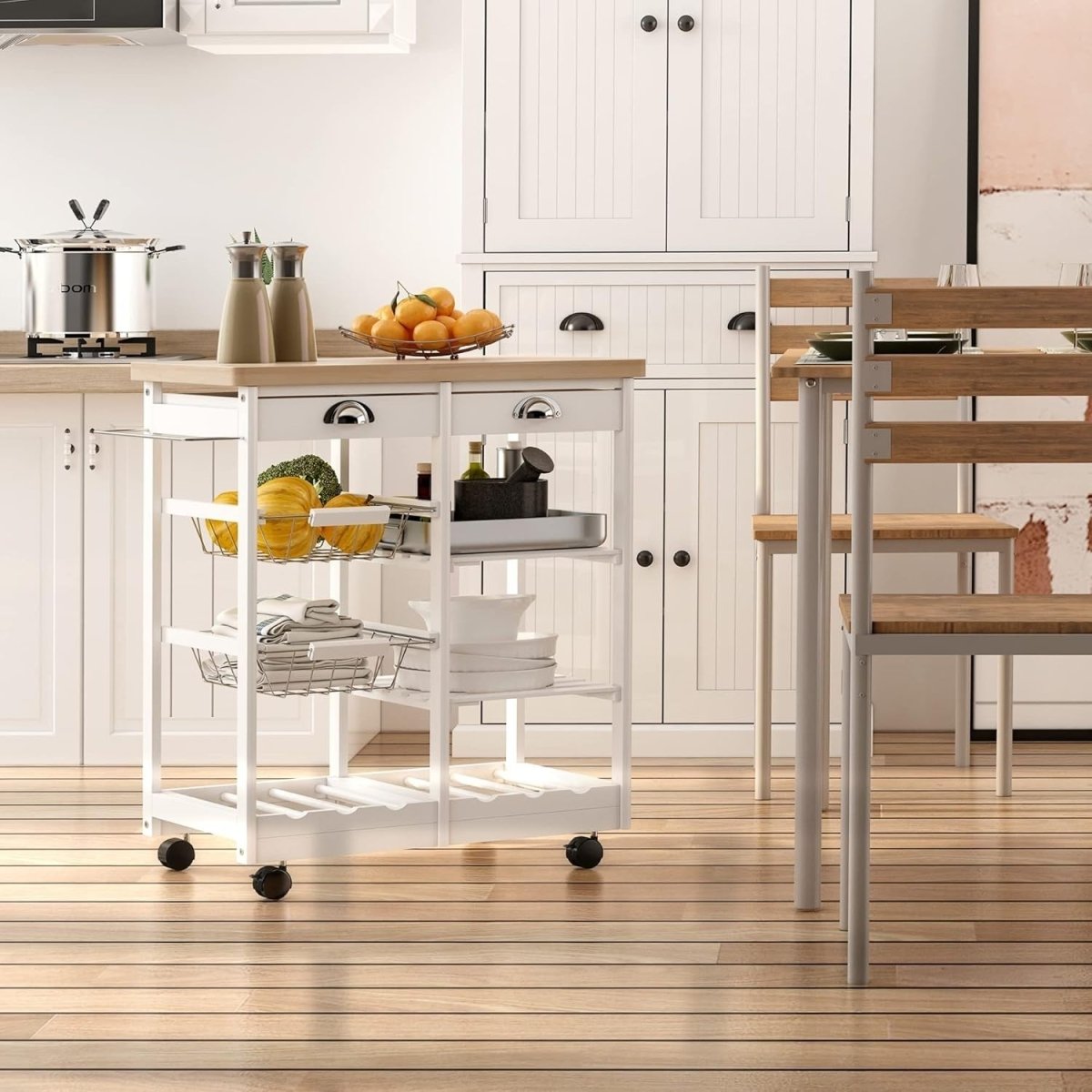 74x37x76cm Rolling Kitchen Island Cart 6 Wine Rack - Kwikley