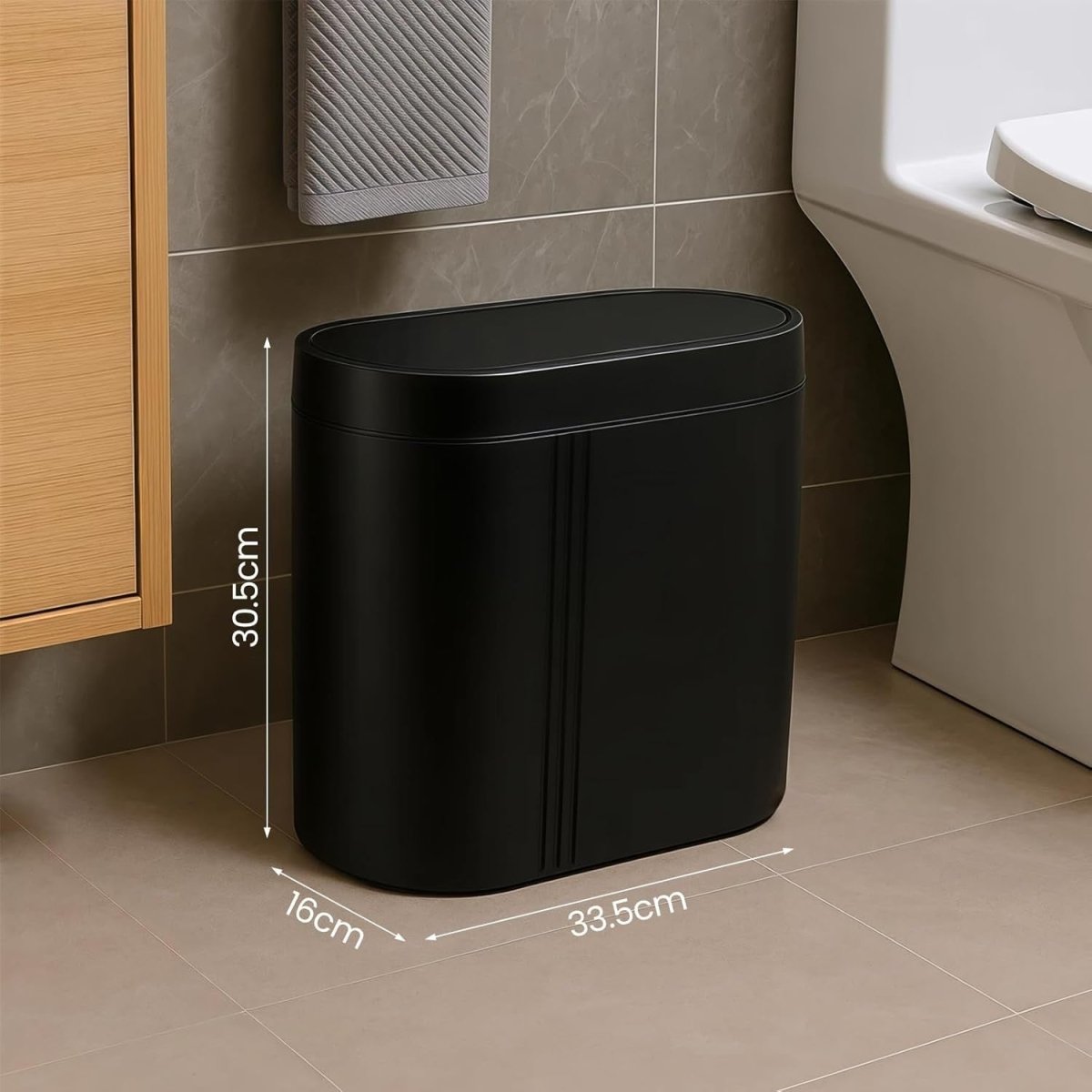 7.5L Automatic Touchless Bathroom Bin Motion Sensor Odour Seal Black - Kwikley