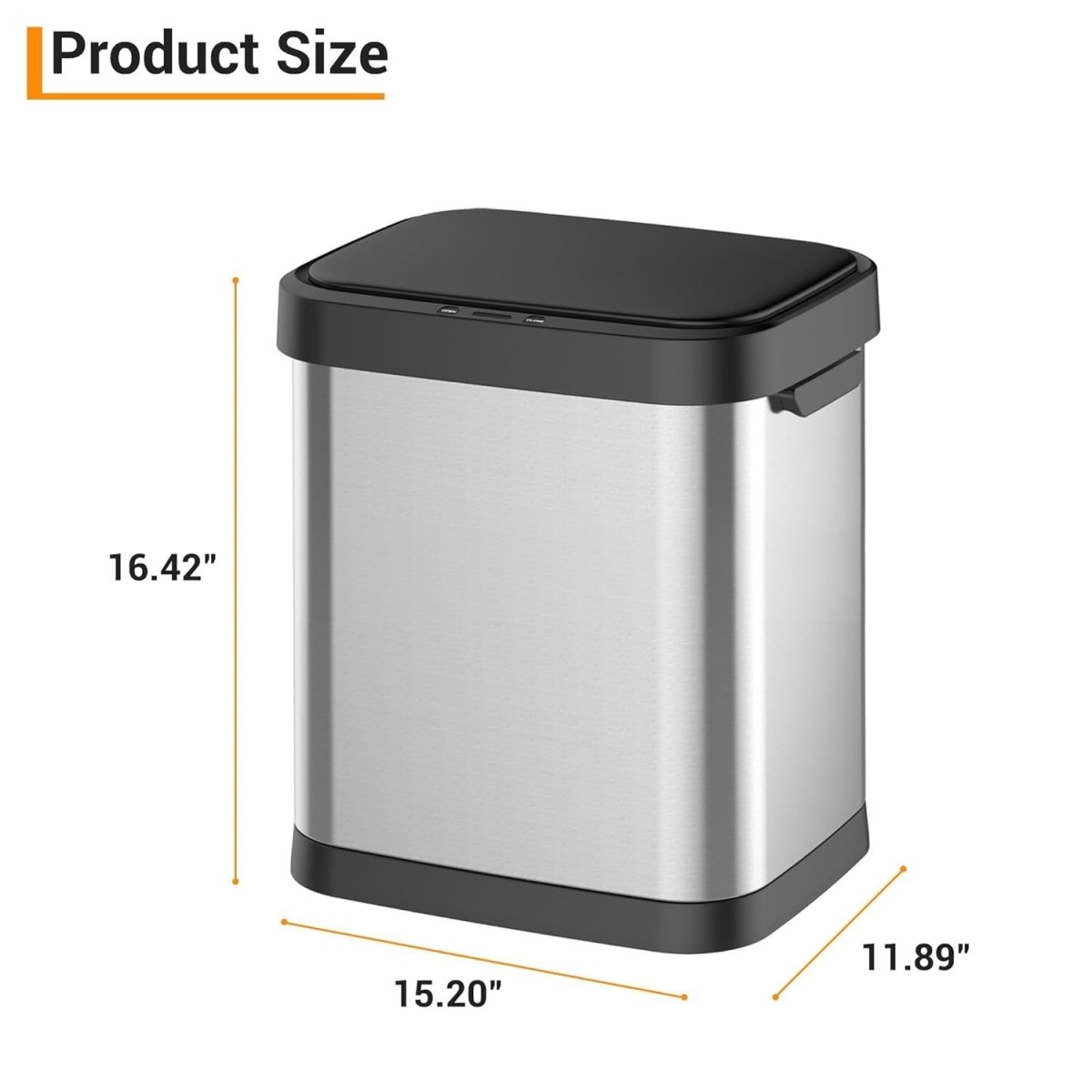 8 Gallon Touchless Trash Can Stainless Steel Soft Close Slim - Kwikley