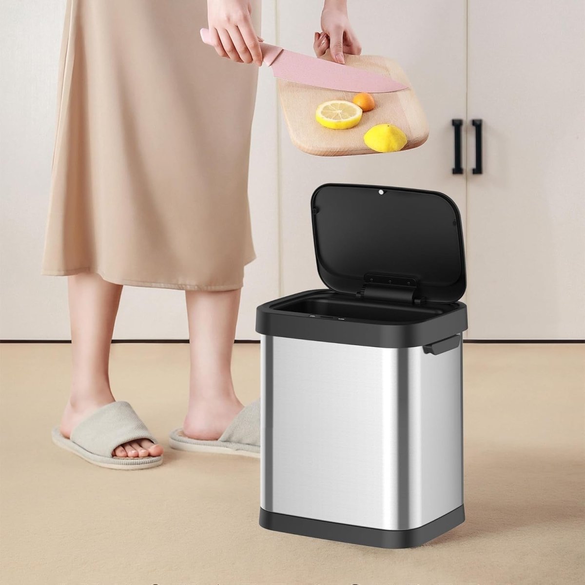 8 Gallon Touchless Trash Can Stainless Steel Soft Close Slim - Kwikley