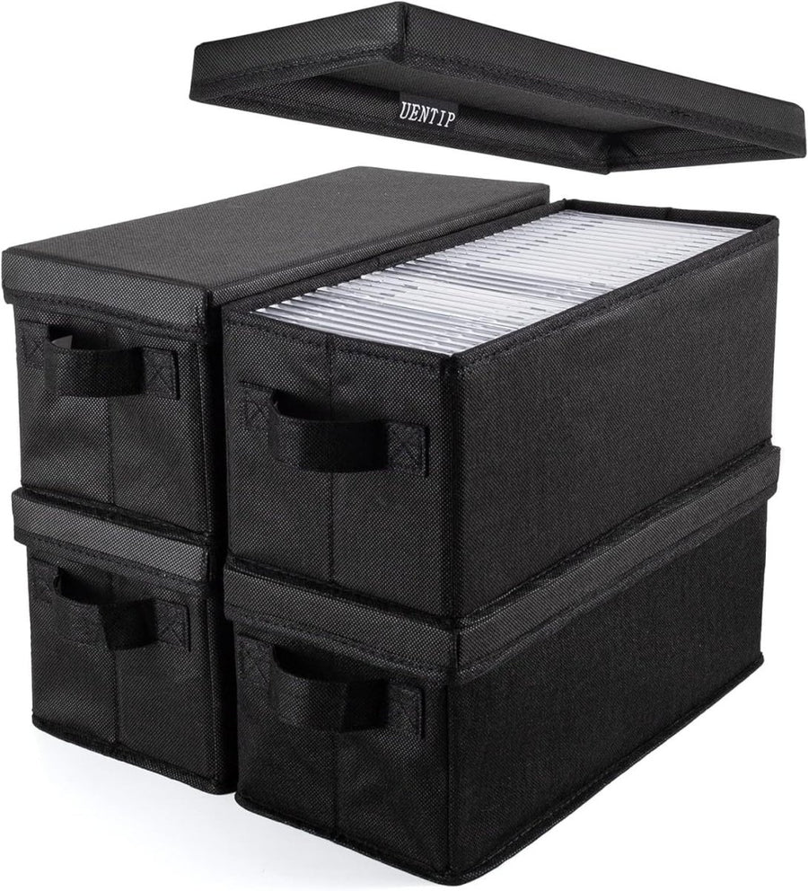 8 Pack CD DVD Storage Boxes Stackable Fabric Organizer Cases with Lids - Kwikley