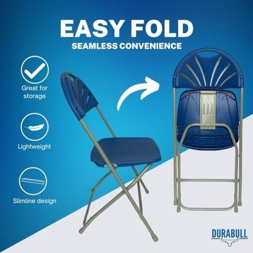 8 Pack Folding Chairs Heavy Duty Plastic Event Dining Party Stackable Blue - Kwikley