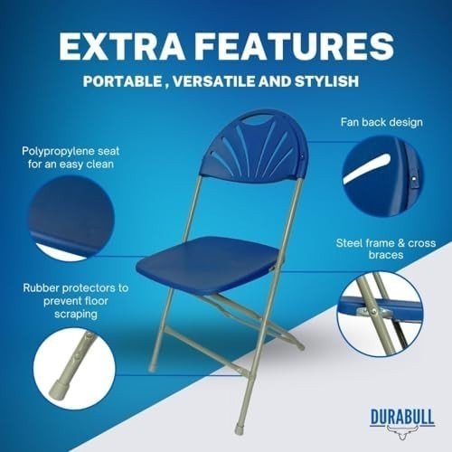 8 Pack Folding Chairs Heavy Duty Plastic Event Dining Party Stackable Blue - Kwikley