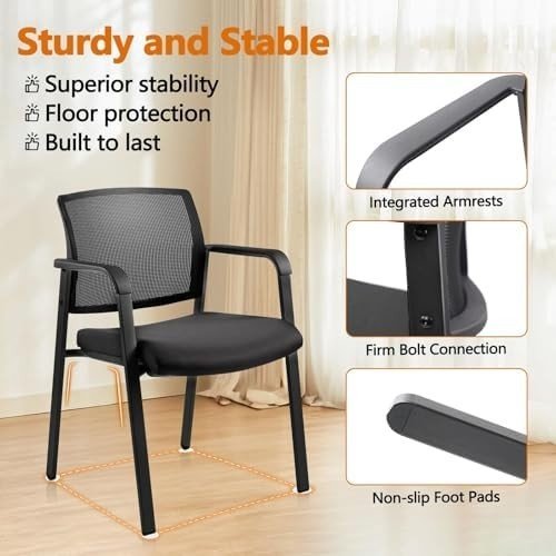 8 - Pack Mesh Office Guest Chairs Stackable Fabric Seat Black - Kwikley