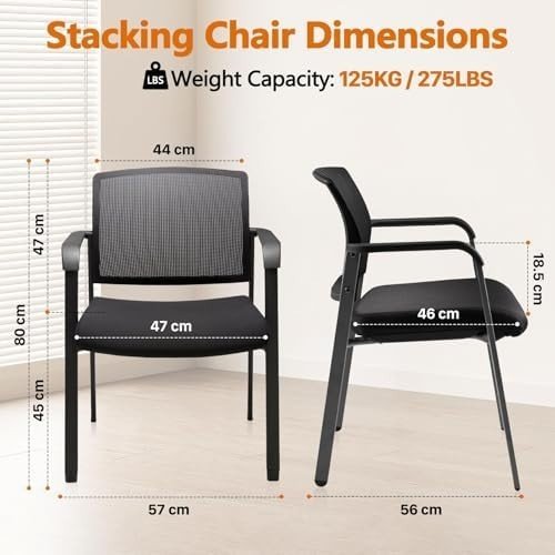 8 - Pack Mesh Office Guest Chairs Stackable Fabric Seat Black - Kwikley