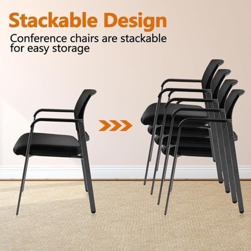 8 - Pack Mesh Office Guest Chairs Stackable Fabric Seat Black - Kwikley