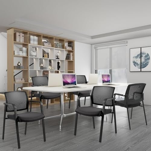 8 - Pack Mesh Office Guest Chairs Stackable Fabric Seat Black - Kwikley
