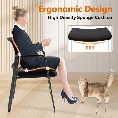 8 - Pack Mesh Office Guest Chairs Stackable Fabric Seat Black - Kwikley