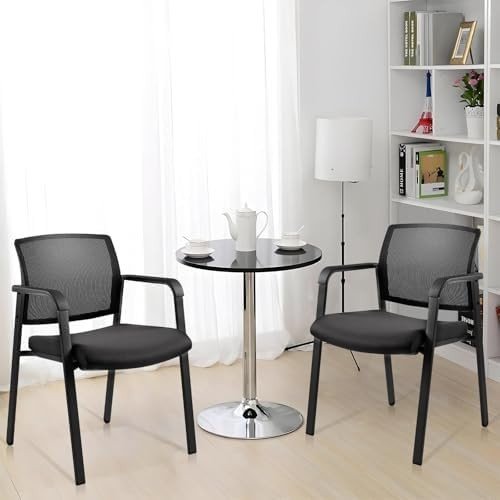 8 - Pack Mesh Office Guest Chairs Stackable Fabric Seat Black - Kwikley