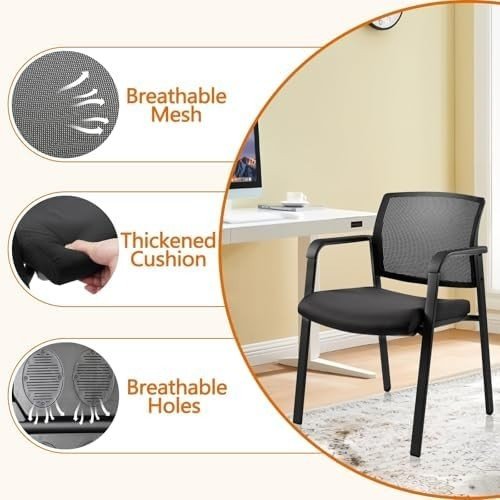8 - Pack Mesh Office Guest Chairs Stackable Fabric Seat Black - Kwikley