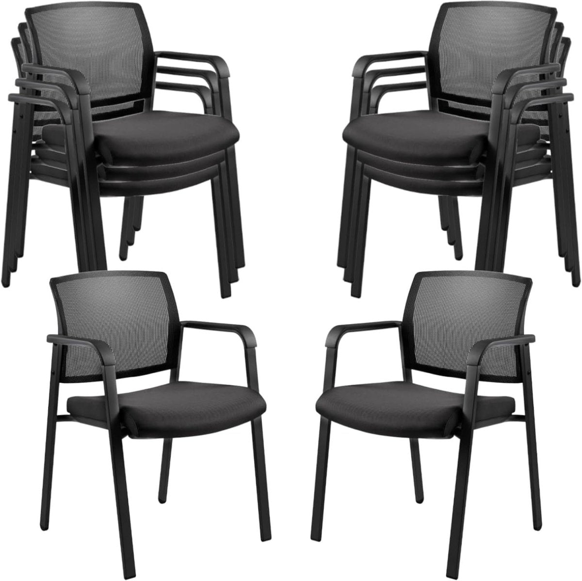 8 - Pack Mesh Office Guest Chairs Stackable Fabric Seat Black - Kwikley