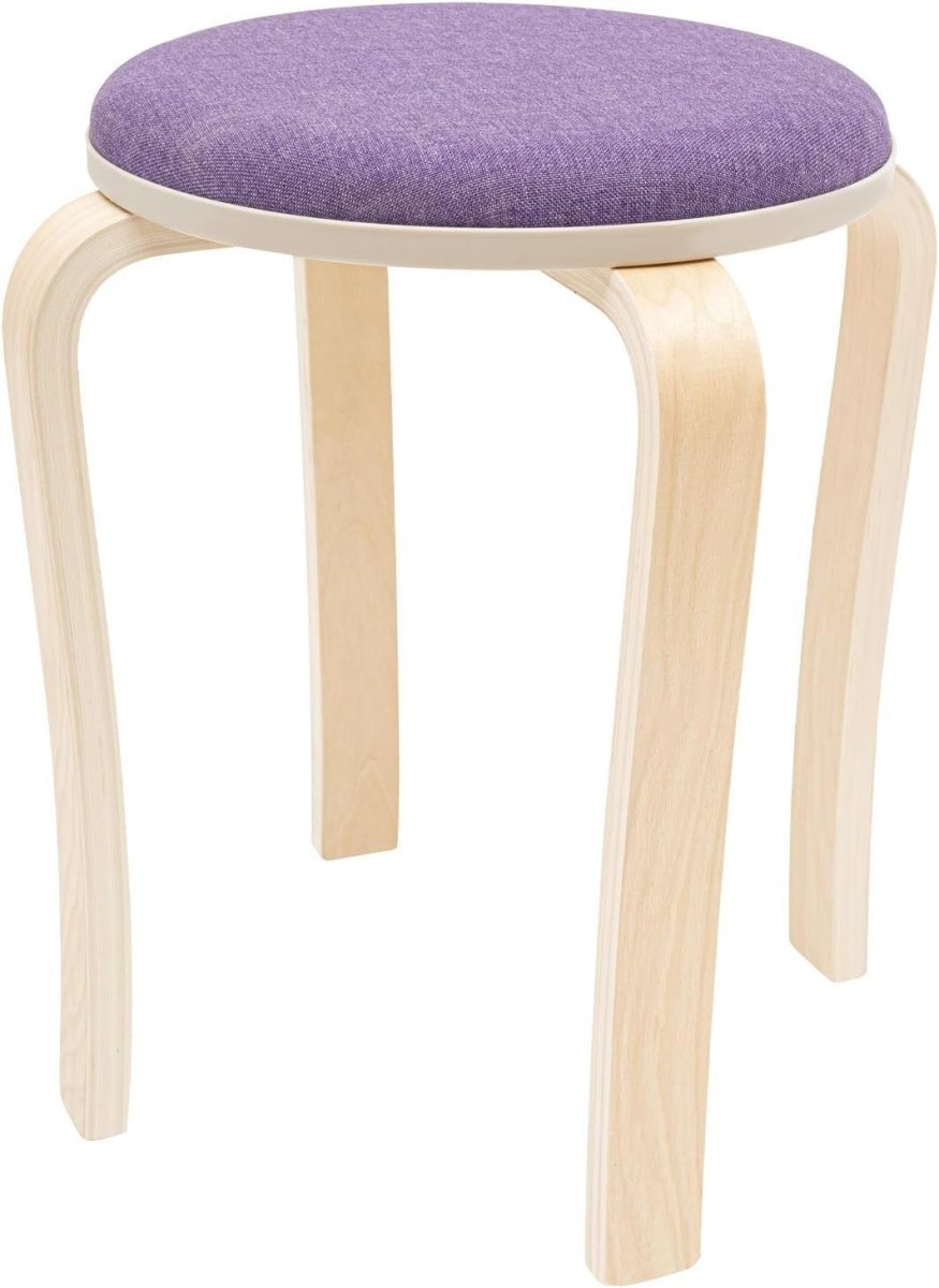 8 Pack Stackable Wooden Round Stools Upholstered Seat Kitchen Bar Stools - Kwikley