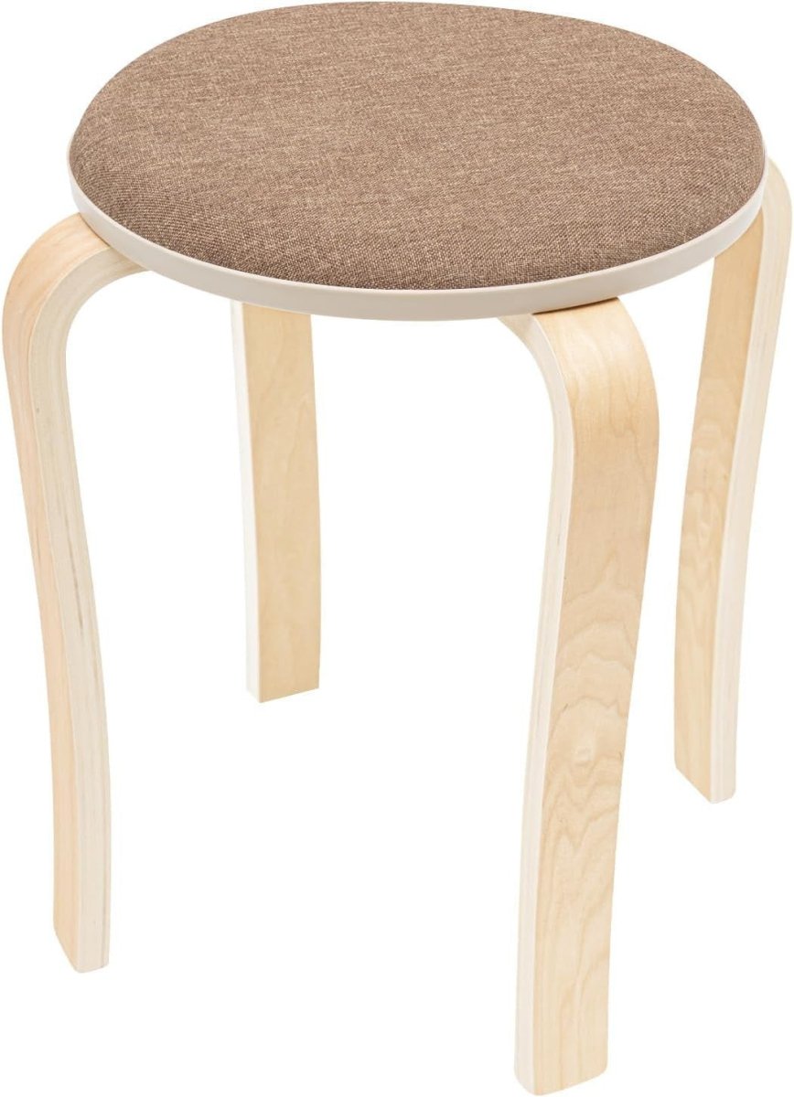 8 Pack Stackable Wooden Round Stools Upholstered Seat Kitchen Bar Stools - Kwikley