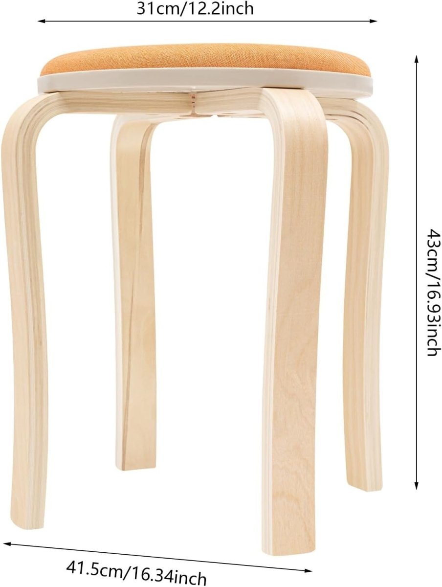 8 Pack Stackable Wooden Round Stools Upholstered Seat Kitchen Bar Stools - Kwikley