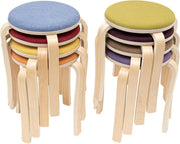 8 Pack Stackable Wooden Round Stools Upholstered Seat Kitchen Bar Stools - Kwikley