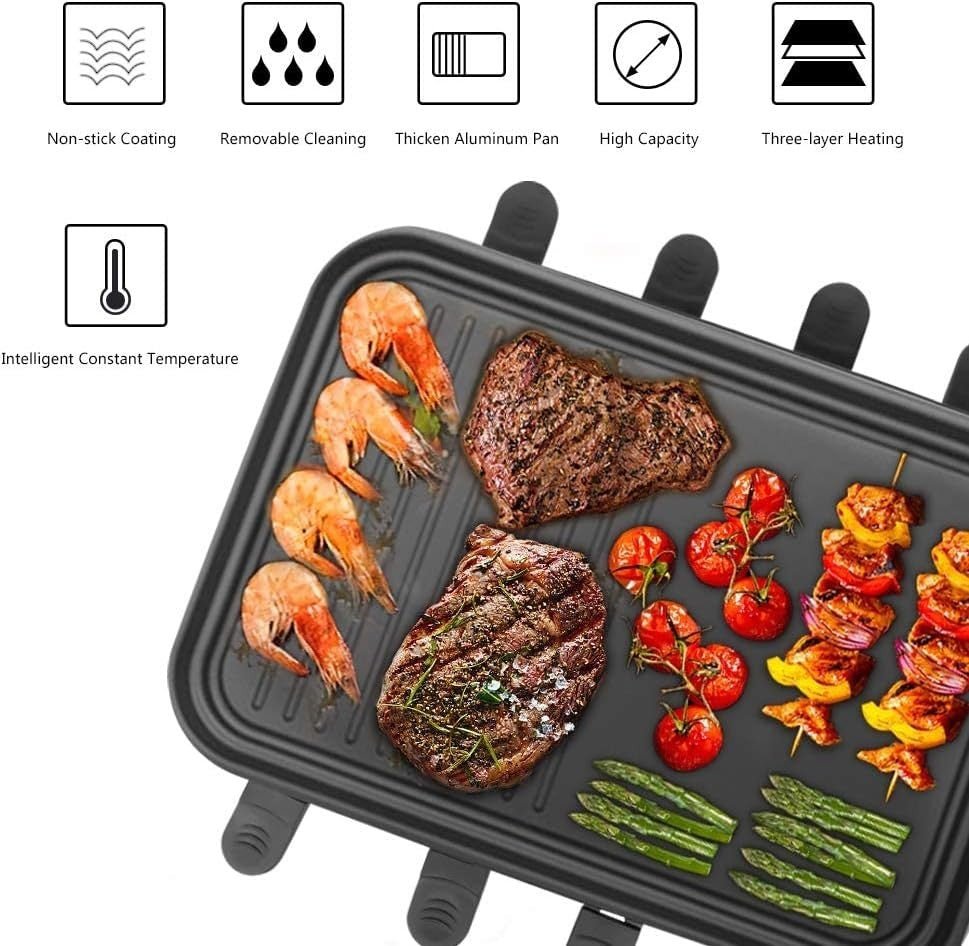 8 - Person Indoor Raclette Grill Non - Stick Cheese Pan Adjustable Temp 1500W - Kwikley