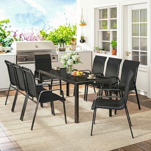 8 Seater Garden Dining Set Outdoor Patio Table with Stackable Chairs - Kwikley
