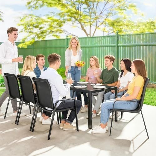 8 Seater Garden Dining Set Outdoor Patio Table with Stackable Chairs - Kwikley